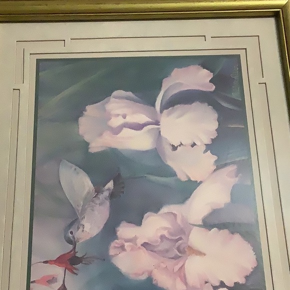 Lilac’s and Hummingbird’s in print in Gold Frame.  Painted by Robbin Allen - Picture 4 of 11